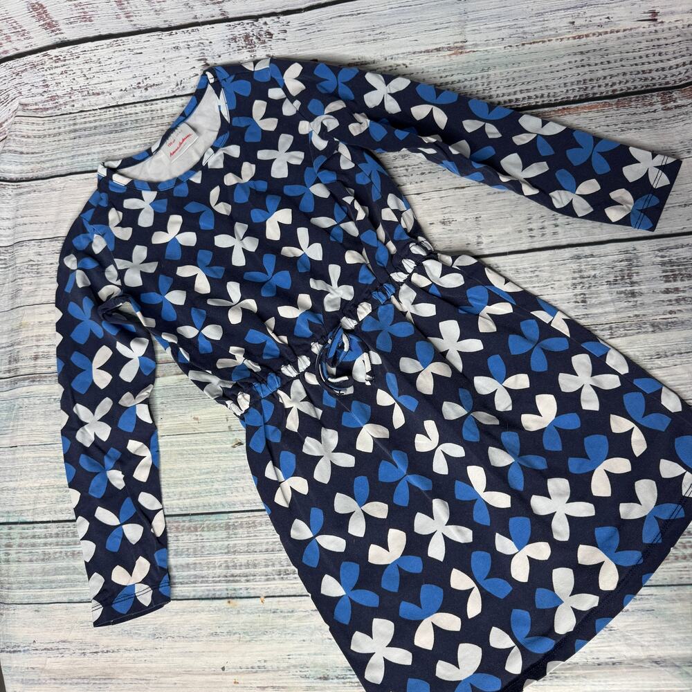 Hanna Anderson Little Girls Blue Print Dress Long Sleeve 6-7